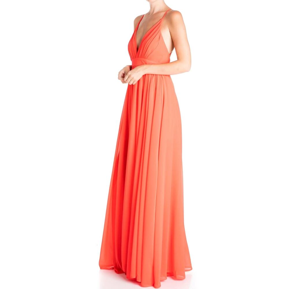 Meghan LA‎ Enchanted Garden Flame Orange Plunge Neck Maxi Slip Dress Size M New